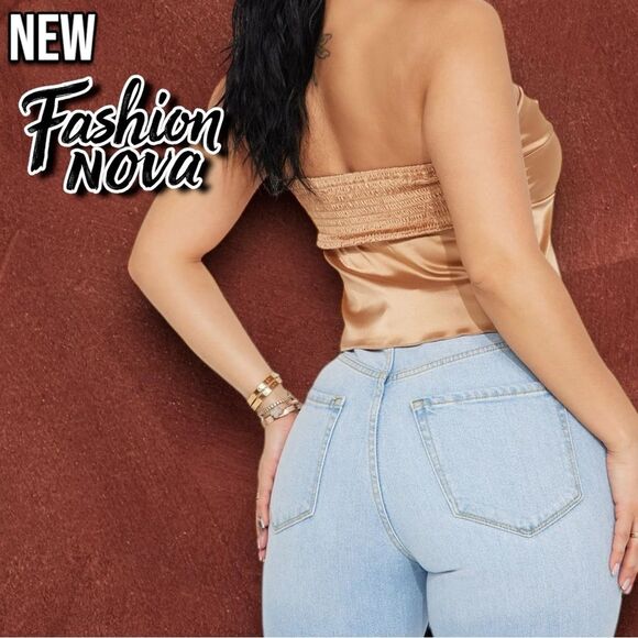 New Fashion nova When The Party's Over Satin Tube Top - Taupe - Medium - Picture 3 of 9